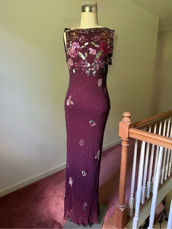 Sue Wong Dresses & Skirts - Sue Wong Embellished Burgundy Maxi Dress with Floral Beading